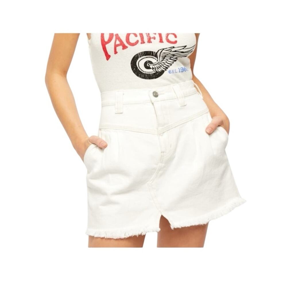 Free People We the Free Side Car Mini Skirt White Clay Denim Skirt Size 25